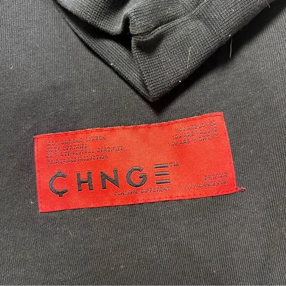 CHNGE organic cotton embroidered- Black Long Sleeve Top with White Text - Picture 4 of 7